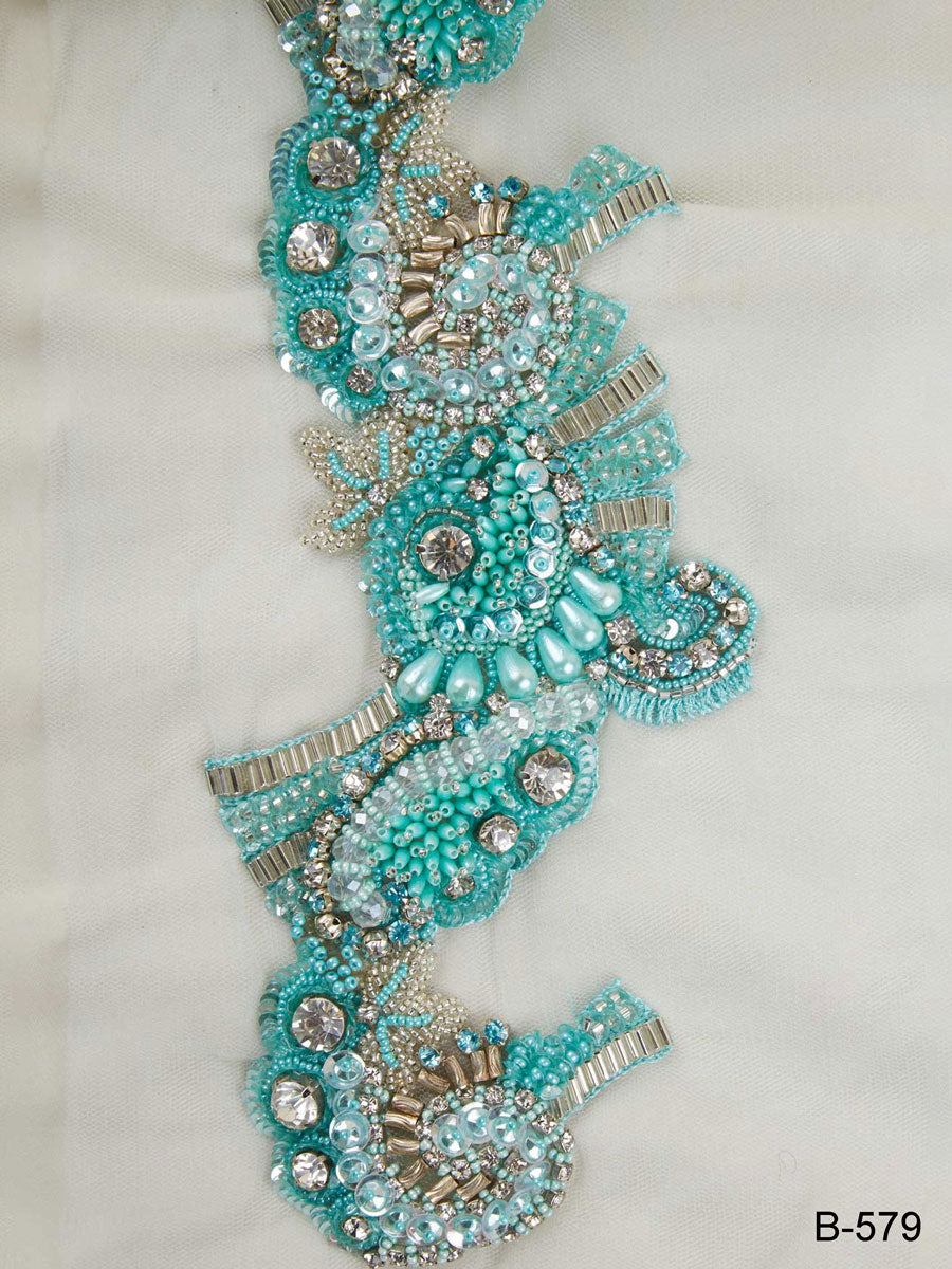 #B0579 Stylish Opulence: Hand-Beaded Trim with Beads and Sparkling Sequins