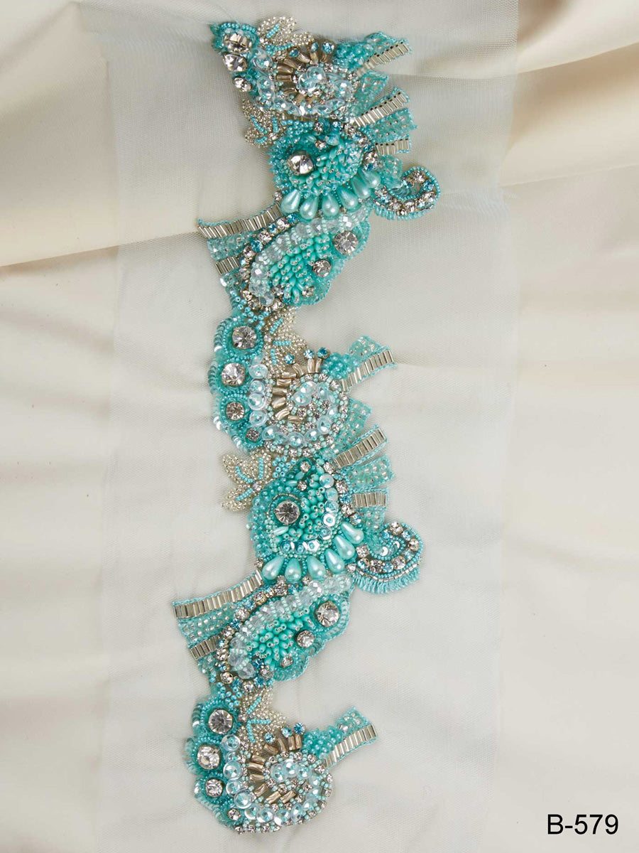 #B0579 Stylish Opulence: Hand-Beaded Trim with Beads and Sparkling Sequins