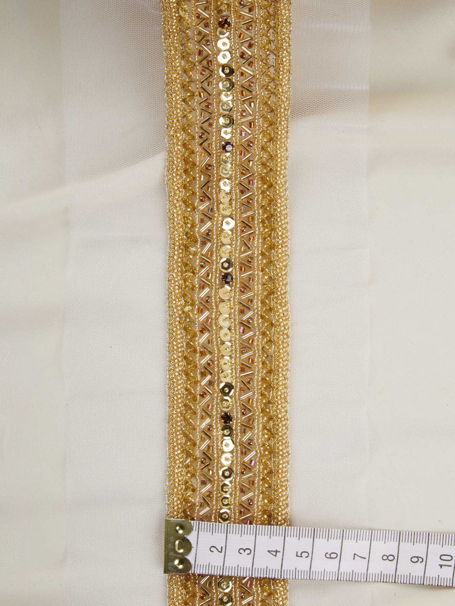 #B0602 Shimmering Delight: Hand-Beaded Trim with Intricate Beads and Sequins
