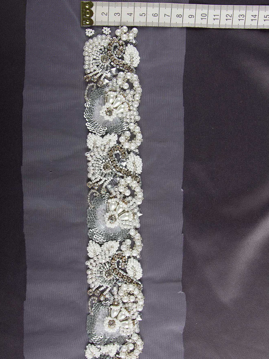 #B0616 Elegant Enchantment: Hand-Beaded Trim with Beads and Captivating Sequins