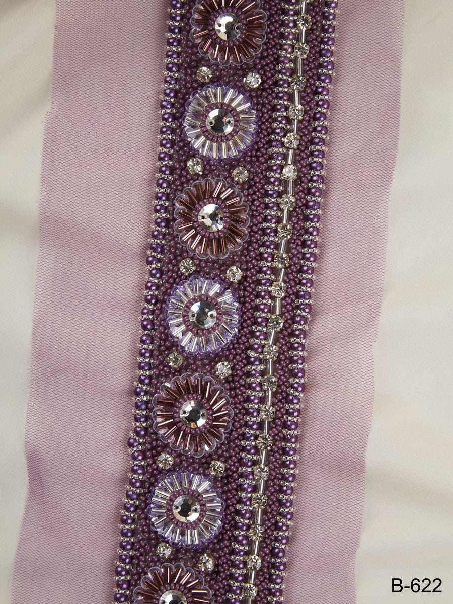 #B0622 Glimmering Whimsy: Handcrafted Beaded Trim with Intricate Beads and Sequins