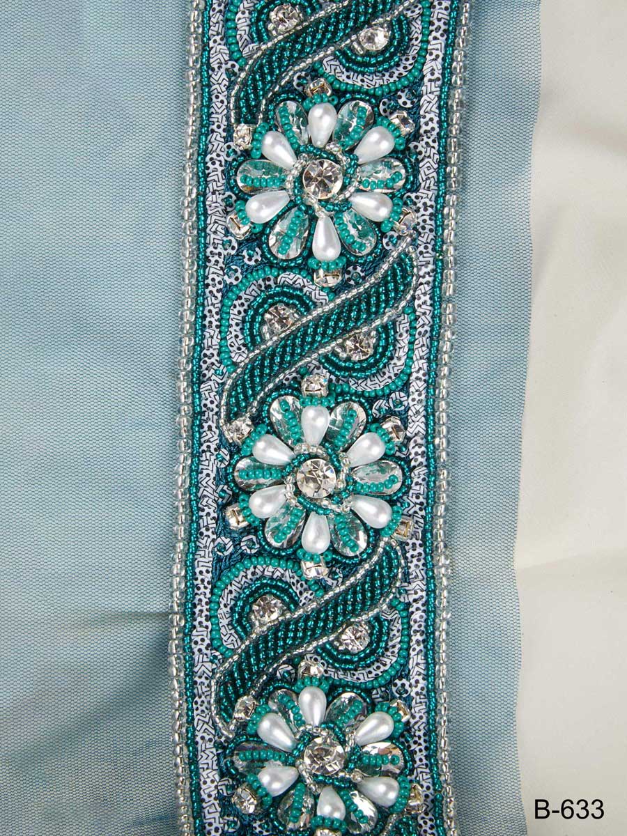 #B0633 Captivating Elegance: Handcrafted Beaded Trim with Intricate Sequins