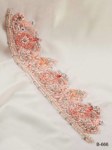 #B0666 Vintage Chic: Hand-Beaded Trim with Delicate Beads and Sequins