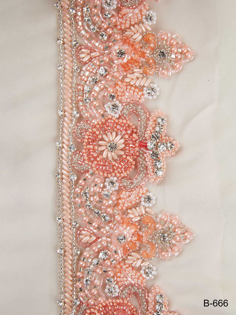 #B0666 Vintage Chic: Hand-Beaded Trim with Delicate Beads and Sequins
