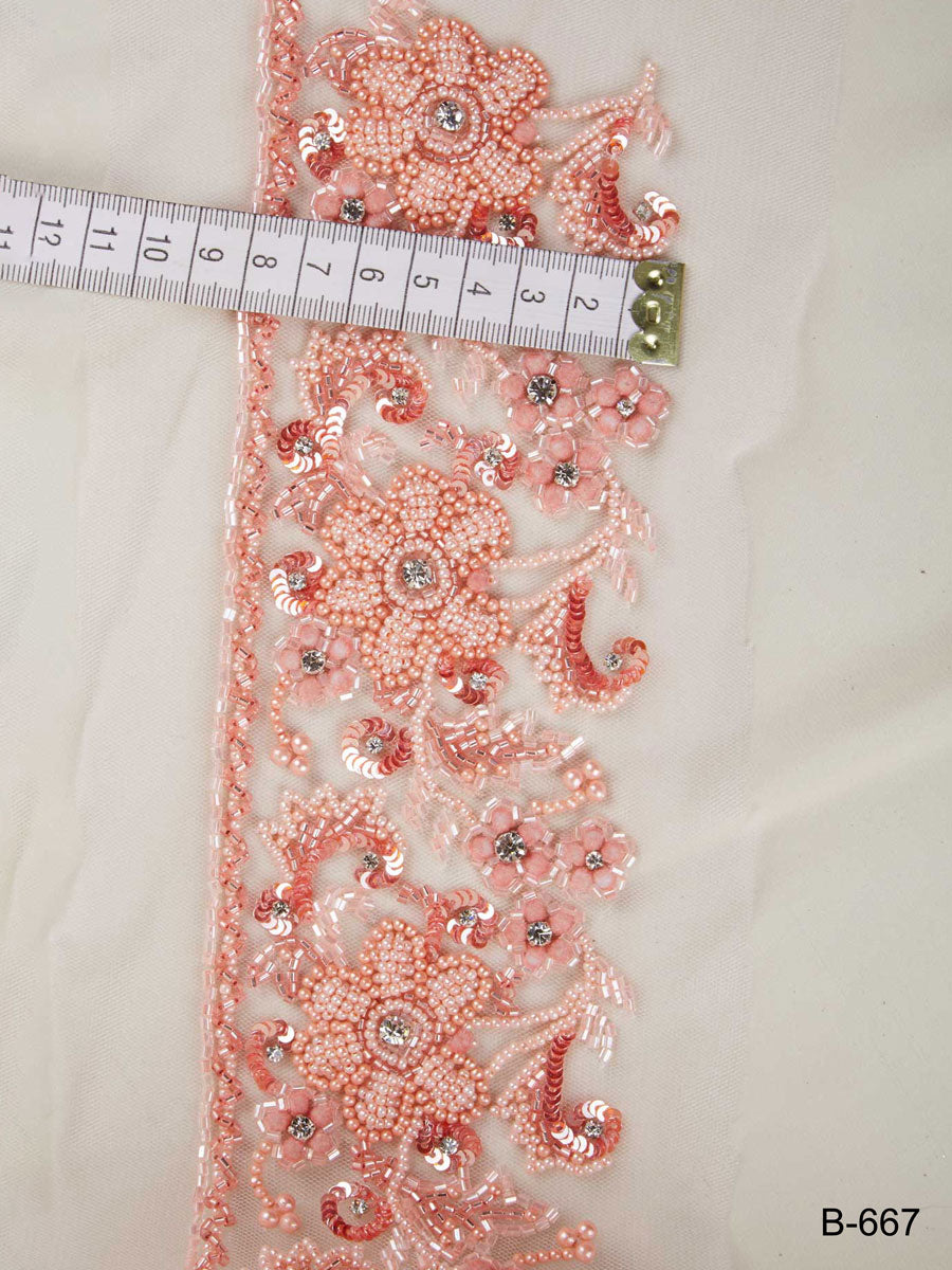 #B0667 Stylish Opulence: Hand-Beaded Trim with Beads and Sparkling Sequins