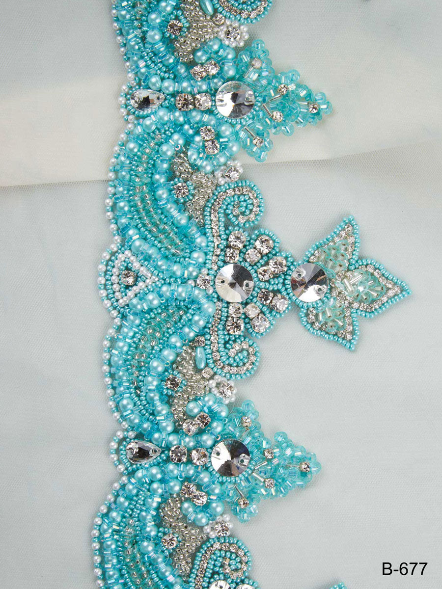 #B0677 Vintage Allure: Handcrafted Beaded Trim with Intricate Beads and Sequins