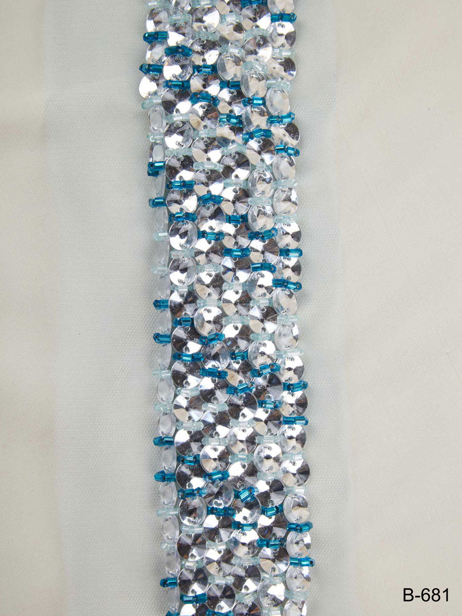 #B0681 Glorious Radiance: Handcrafted Beaded Trim with Intricate Beads and Sequins