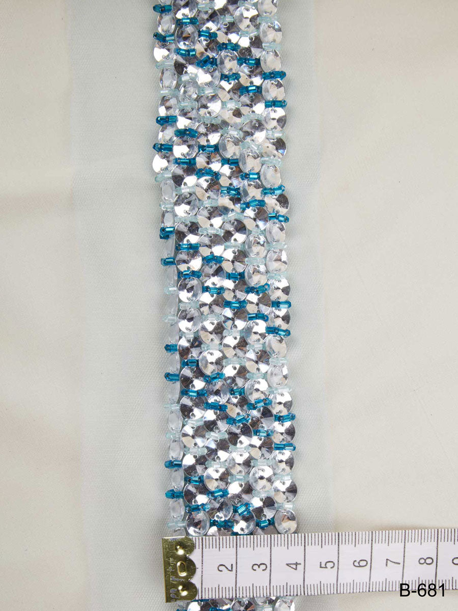 #B0681 Glorious Radiance: Handcrafted Beaded Trim with Intricate Beads and Sequins
