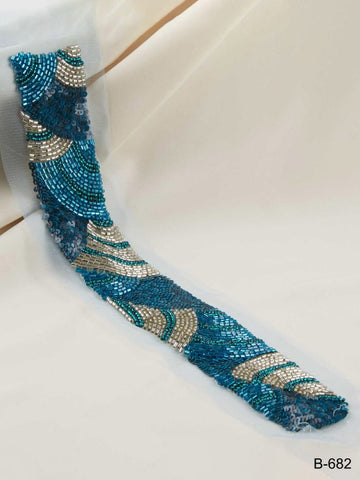#B0682 Elegant Enchantment: Hand-Beaded Trim with Beads and Captivating Sequins