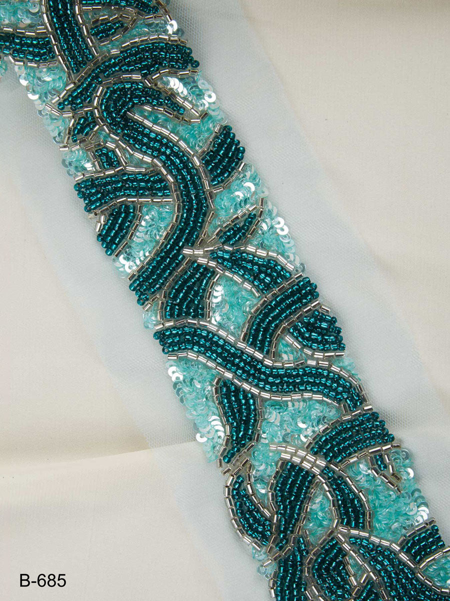 #B0685 Whimsical Glitz: Hand-Beaded Trim featuring Beads and Playful Sequins