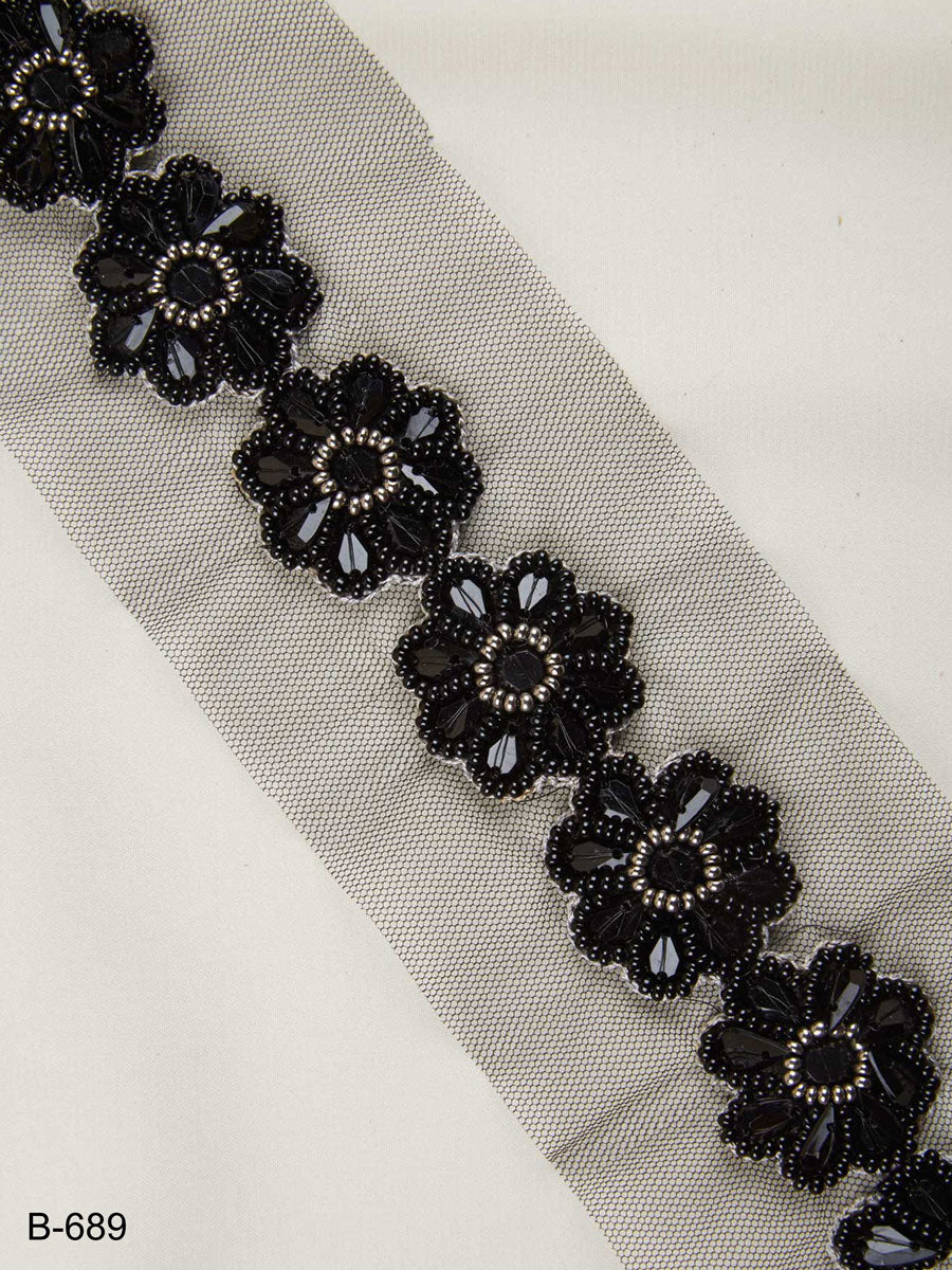 #B0689 Captivating Charm: Hand-Beaded Trim with Beads and Enchanting Sequins