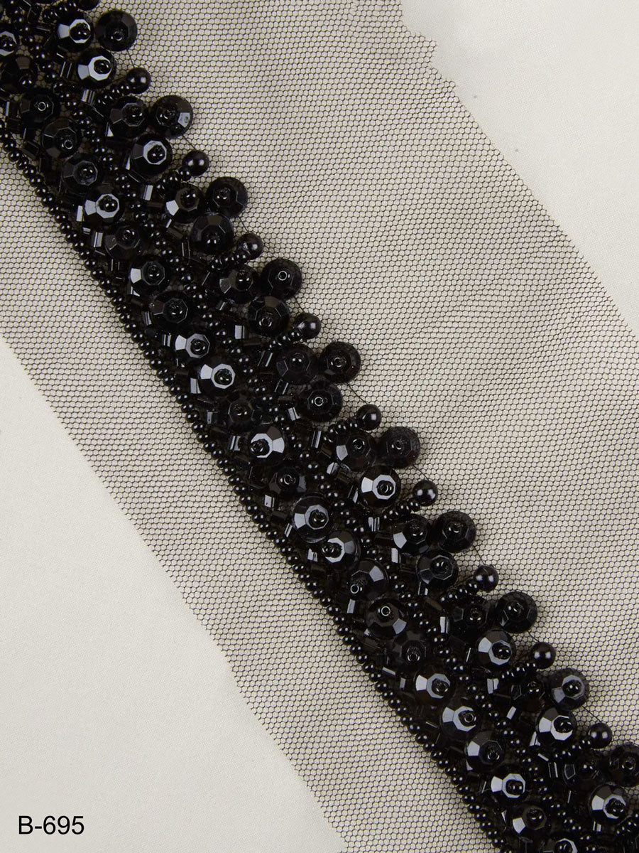 #B0695 Exquisite Embellishments: Handcrafted Beaded Trim with Intricate Beads and Sequins