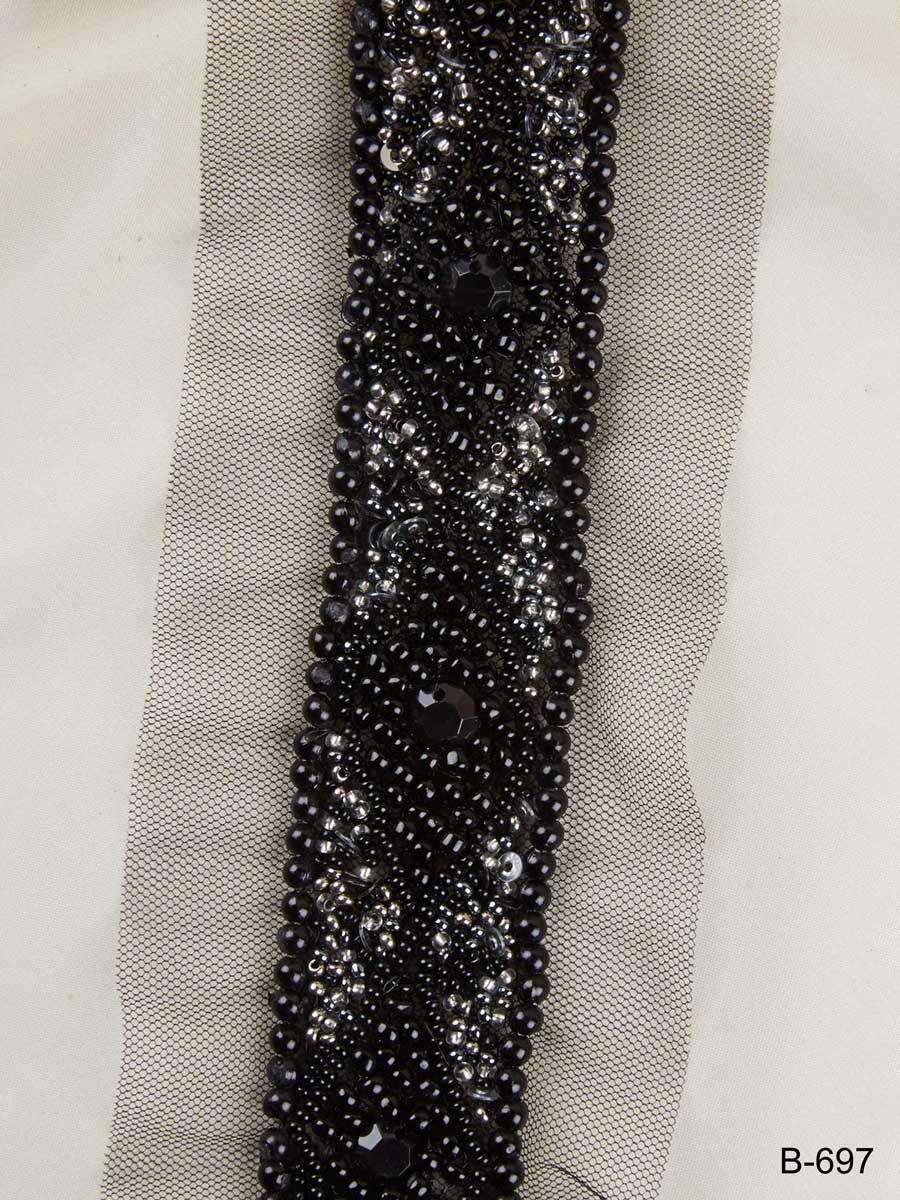 #B0697 Charming Opulence: Hand-Beaded Trim with Beads and Shiny Sequins