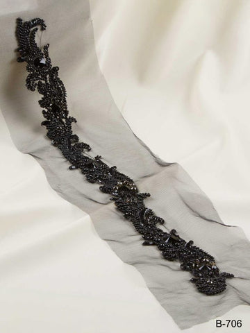 #B0706 Enchanting Sparkle: Hand-Beaded Trim with Beads and Glistening Sequins