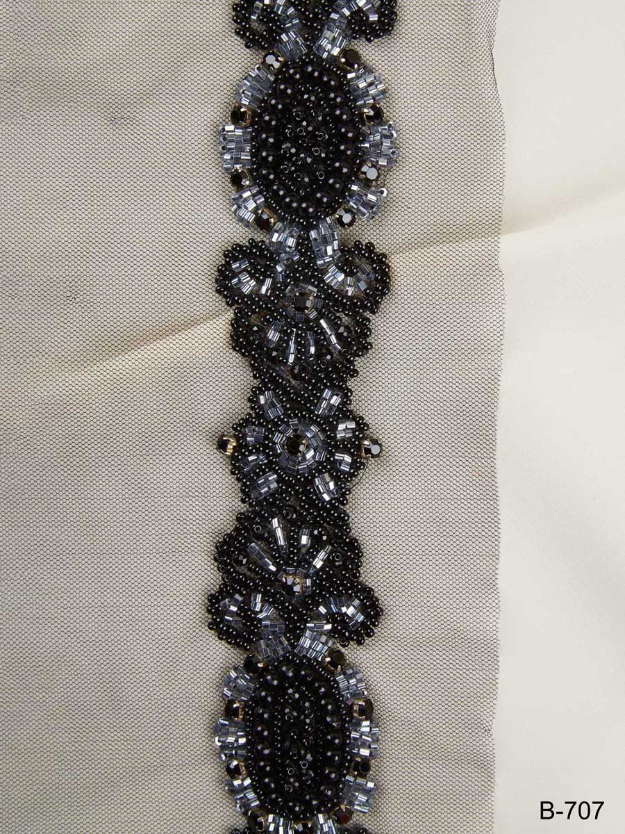 #B0707 Glamorous Embellishments: Hand-Beaded Trim with Beads and Lustrous Sequins