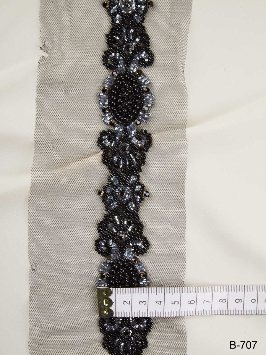 #B0707 Glamorous Embellishments: Hand-Beaded Trim with Beads and Lustrous Sequins