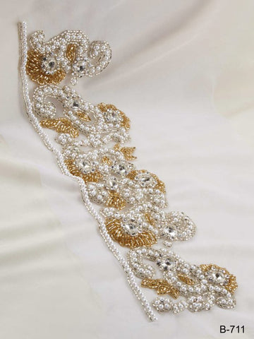 #B0711 Chic Embellishments: Handcrafted Beaded Trim with Intricate Sequins