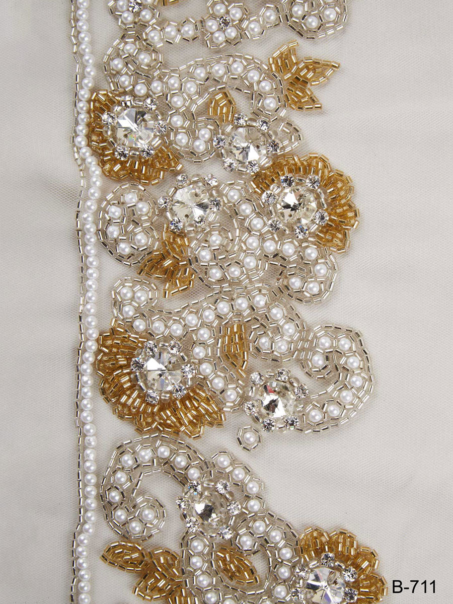 #B0711 Chic Embellishments: Handcrafted Beaded Trim with Intricate Sequins