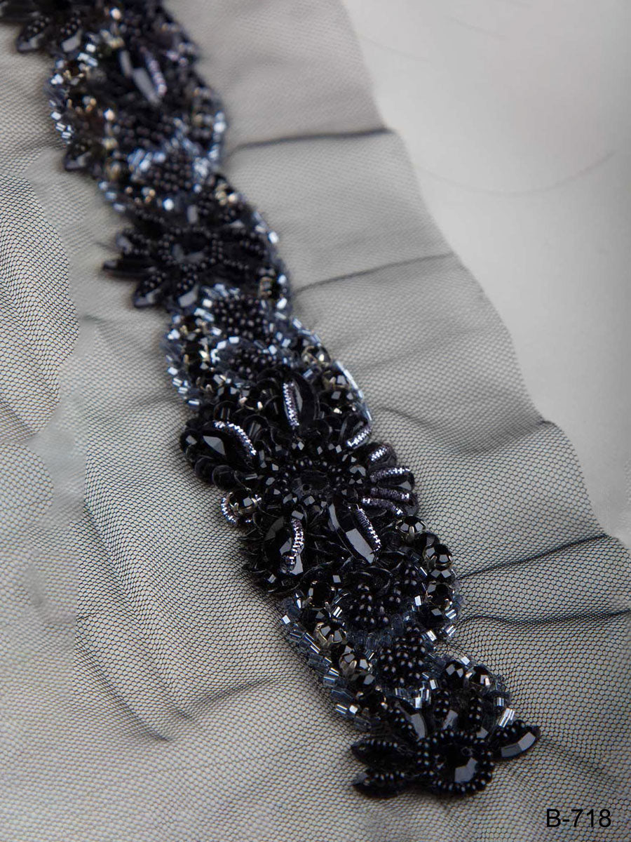 #B0718 Timeless Beauty: Hand-Beaded Trim with Delicate Beads and Sequins