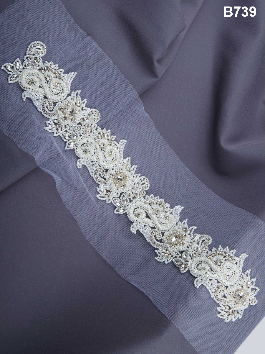 #B0739 Majestic Mirage: Graceful Hand-Beaded Trim with Beads, Sequins, and Rhinestones