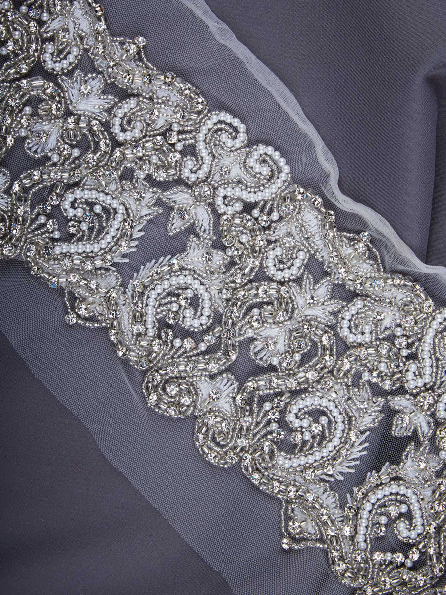 #B0750 Exquisite Artistry: Handcrafted Beaded Trim with Intricate Sequins