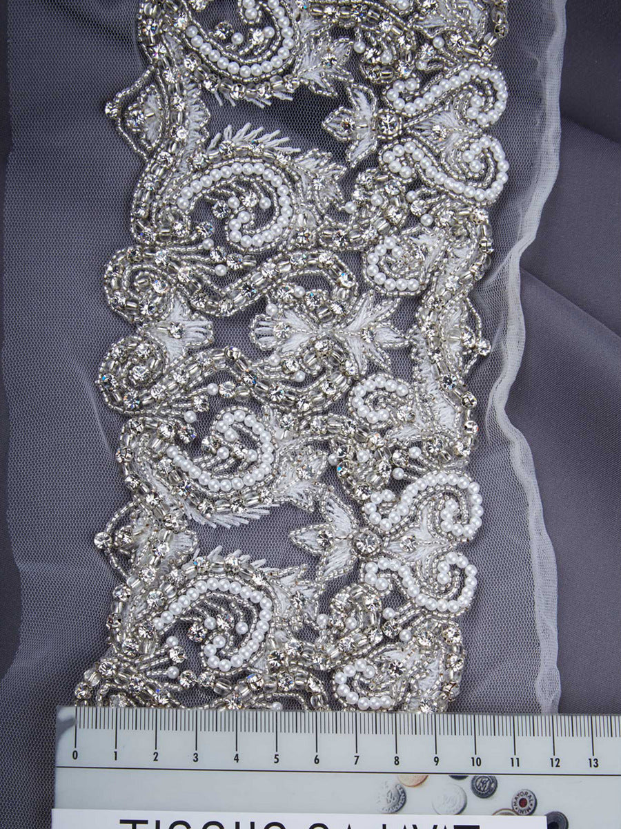 #B0750 Exquisite Artistry: Handcrafted Beaded Trim with Intricate Sequins