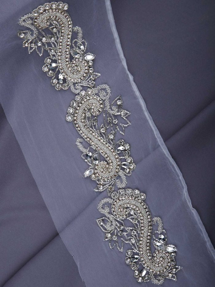 #B0758 Shimmering Delight: Hand-Beaded Trim with Intricate Beads and Sequins
