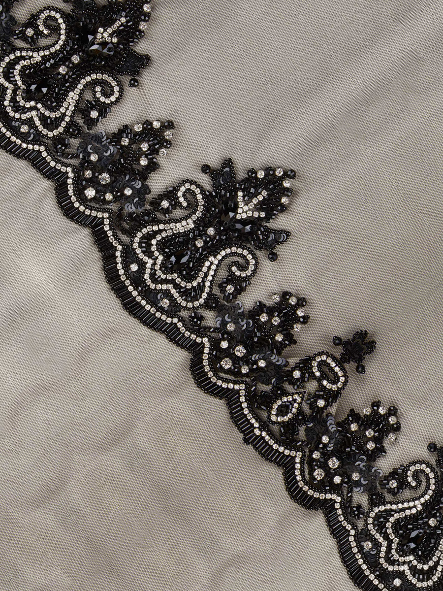 #B0780 Charming Opulence: Hand-Beaded Trim with Beads and Shiny Sequins