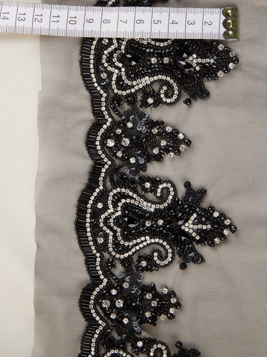 #B0780 Charming Opulence: Hand-Beaded Trim with Beads and Shiny Sequins