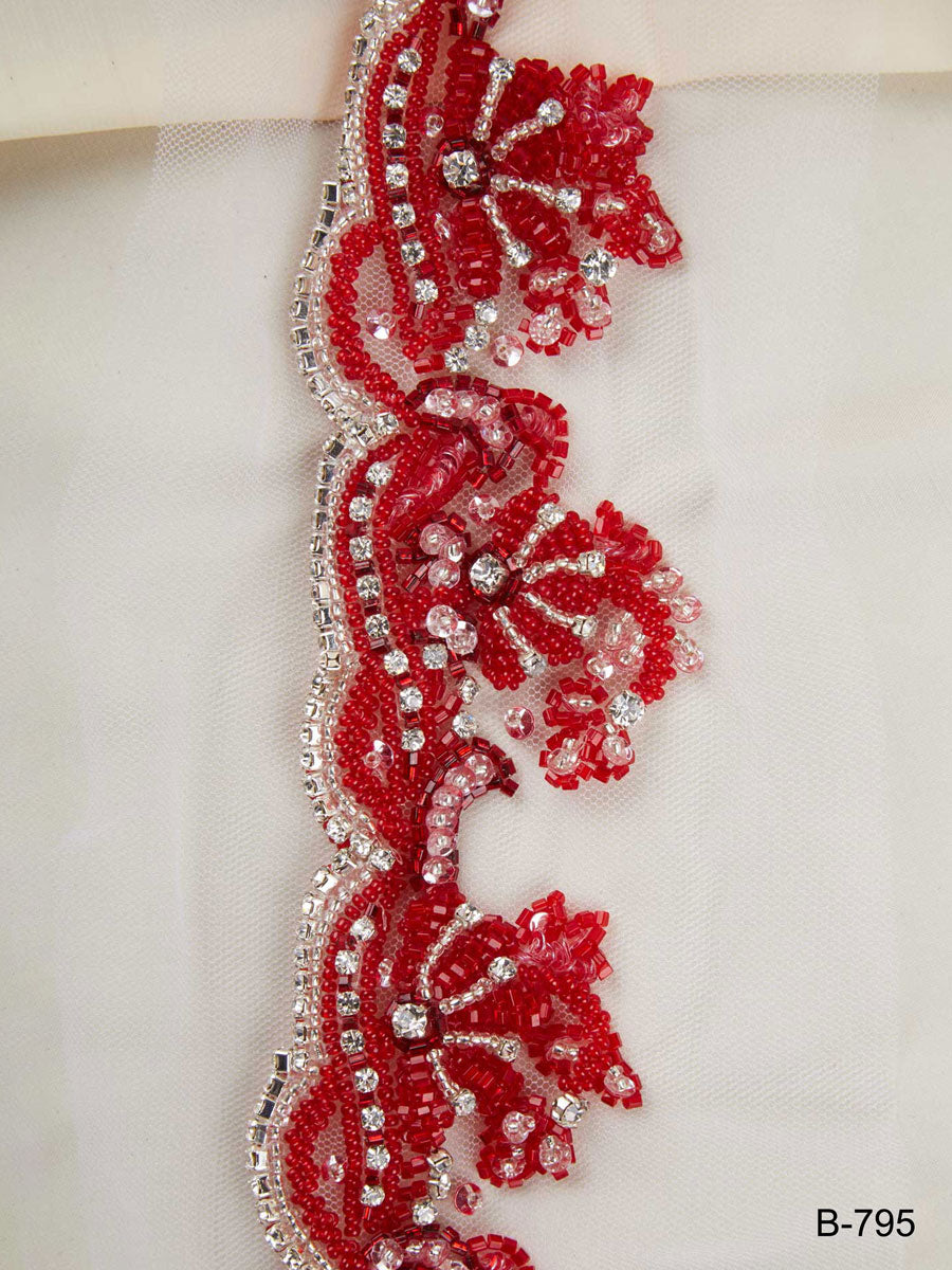 #B0795 Chic Embellishments: Handcrafted Beaded Trim with Intricate Sequins