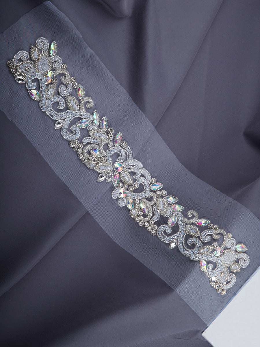 #B0816 Exquisite Artistry: Handcrafted Beaded Trim with Intricate Sequins