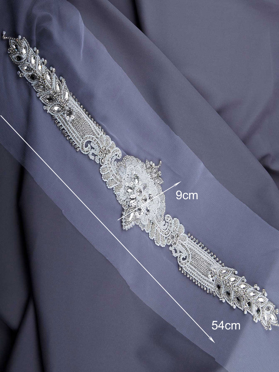 #B0829 Vintage Glamour: Hand-Beaded Belt with Beads and Dazzling Sequins