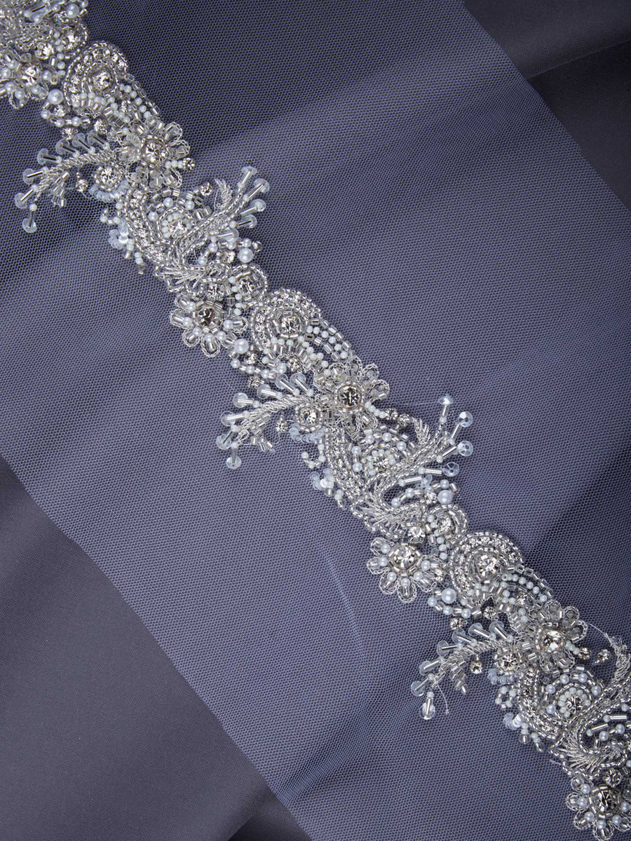 #B0849 Charming Opulence: Hand-Beaded Trim with Beads and Shiny Sequins