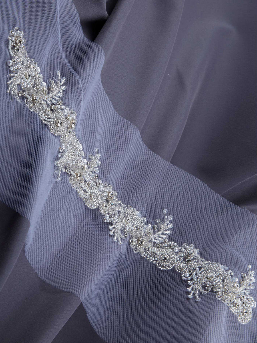 #B0849 Charming Opulence: Hand-Beaded Trim with Beads and Shiny Sequins