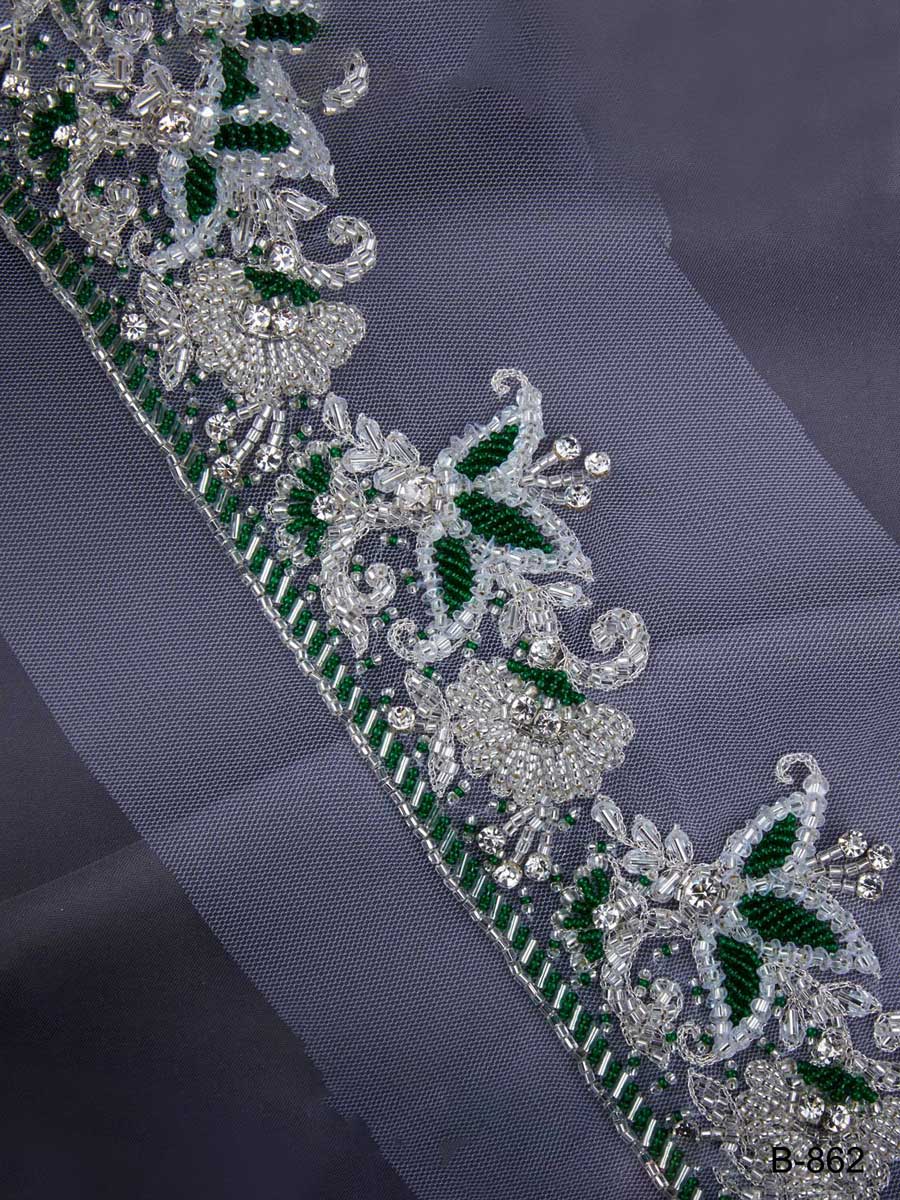 #B0862 Whimsical Sparkle: Hand-Beaded Trim with Beads and Shimmering Sequins