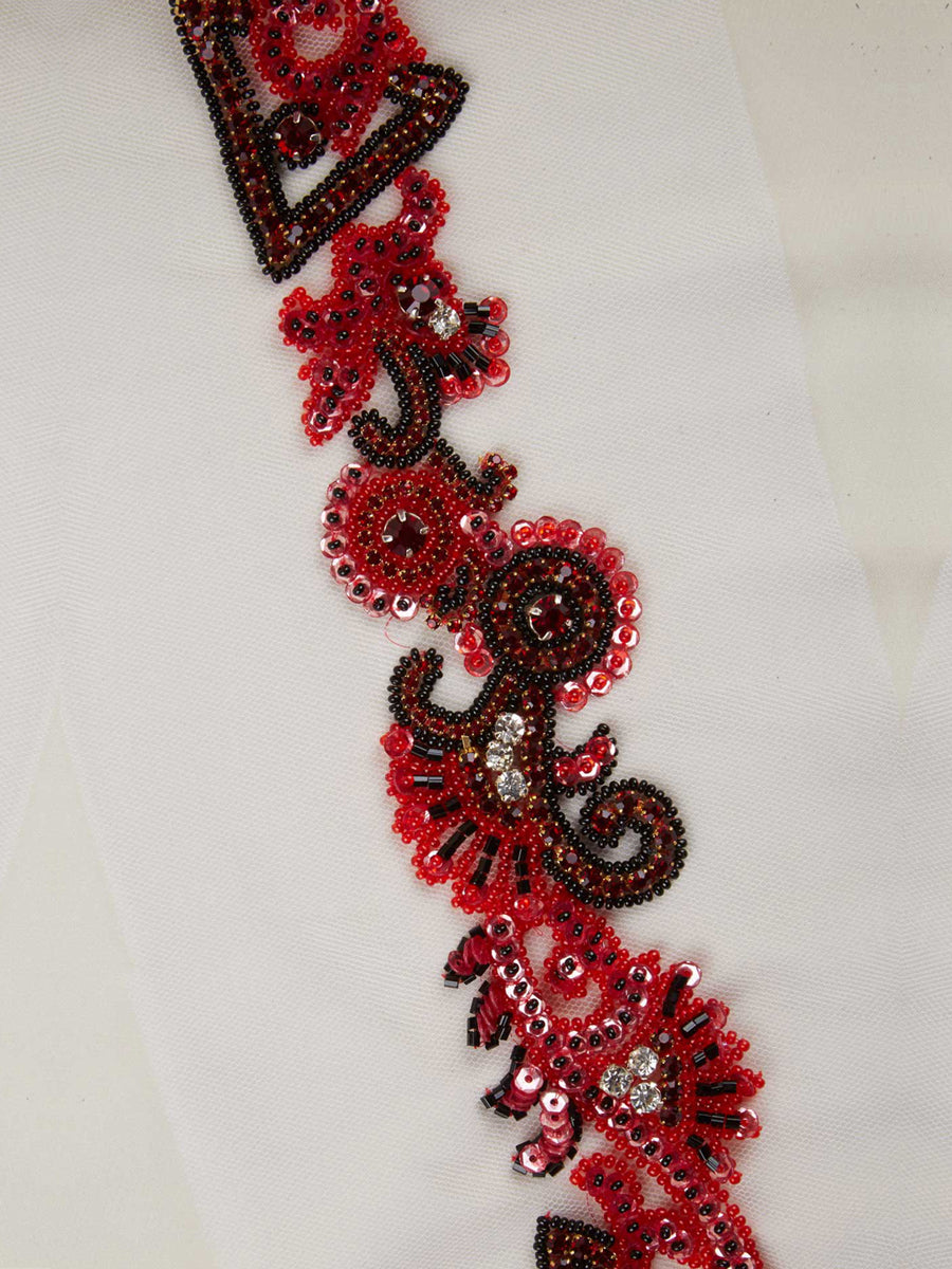 #B0876 Shimmering Delight: Hand-Beaded Trim with Intricate Beads and Sequins