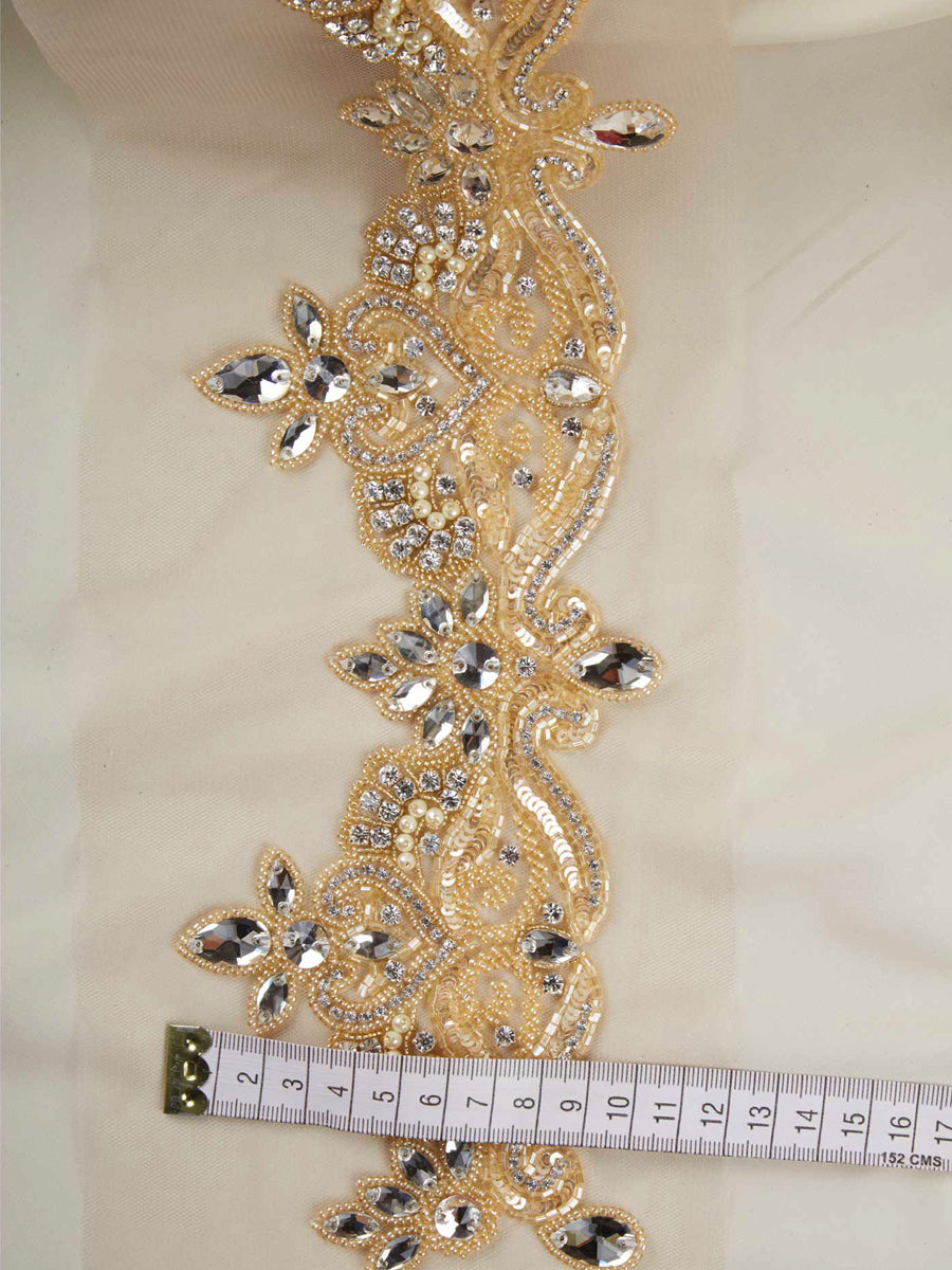 #B0883 Glorious Radiance: Handcrafted Beaded Trim with Intricate Beads and Sequins
