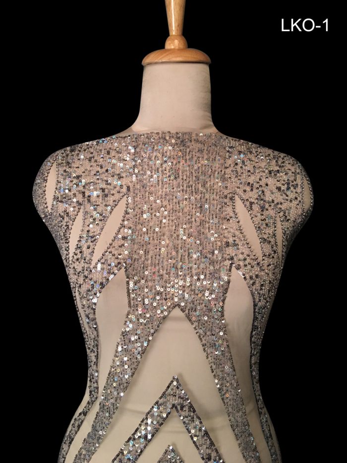 #LKO1 Artisanal Essence: Hand-Beaded Dress Panel Showcasing Handcrafted Beads and Shimmering Sequins