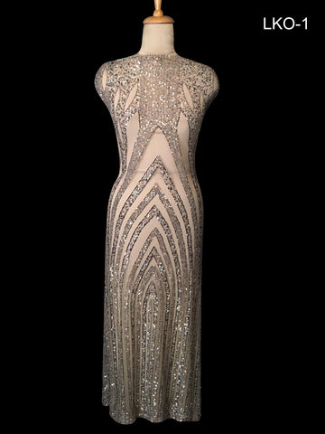#LKO1 Artisanal Essence: Hand-Beaded Dress Panel Showcasing Handcrafted Beads and Shimmering Sequins