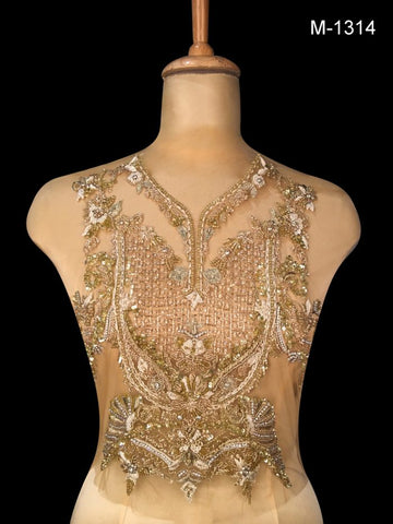#M1314 Golden Infusion: Hand Beaded Bustier with Ornate Beads and Lustrous Sequins