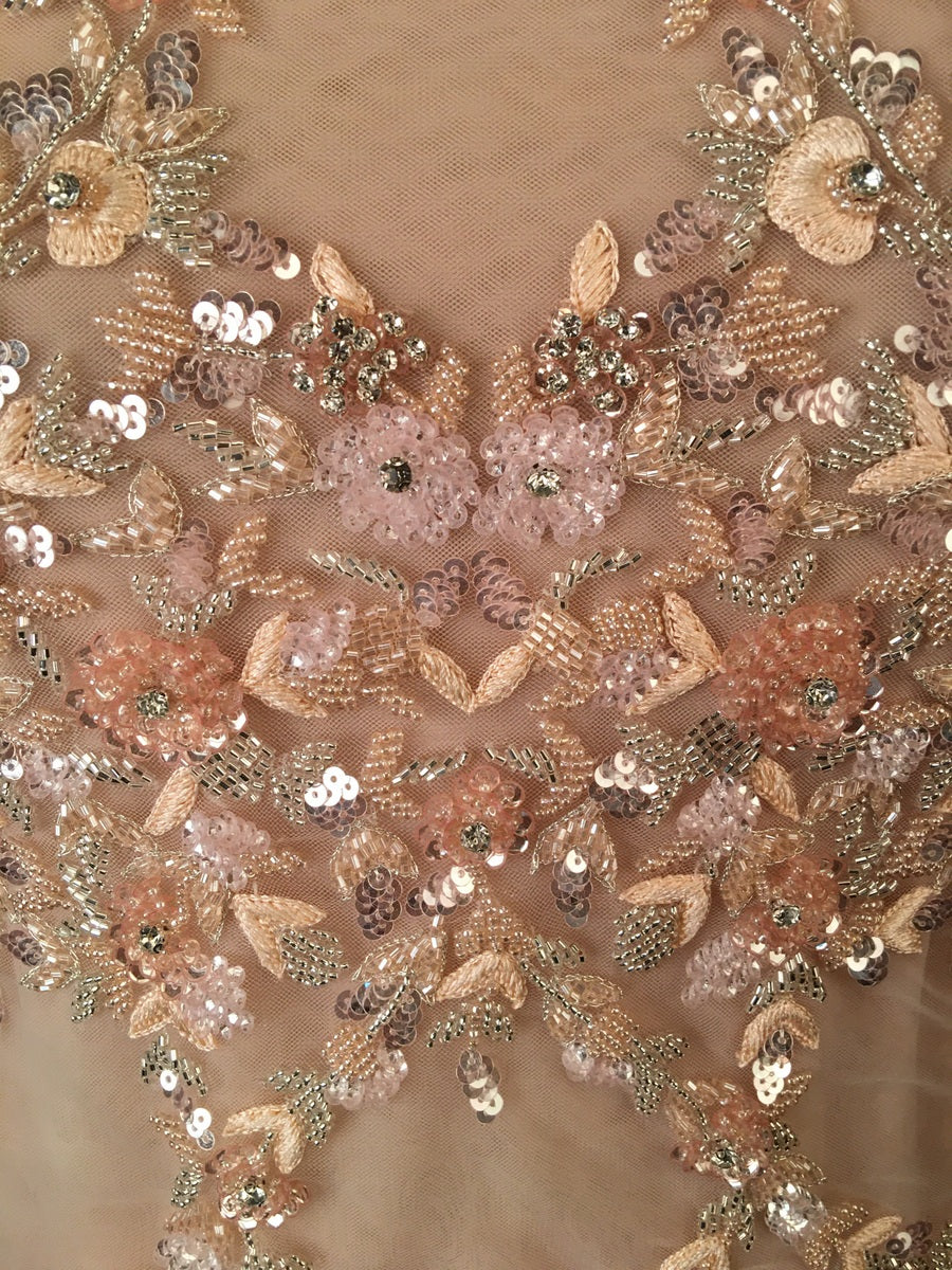 #M1421 Golden Goddess: Hand Beaded Bustier with Golden Beads and Radiant Sequins