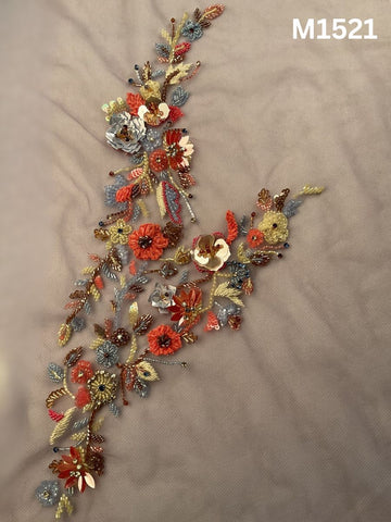 #M1521 Hand-Beaded Multi Colour Floral Motif with Artistic Thread work and Intricate Bead Embellishments