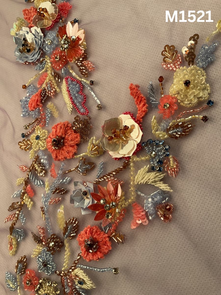 #M1521 Hand-Beaded Multi Colour Floral Motif with Artistic Thread work and Intricate Bead Embellishments