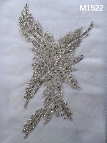 #M1522 Hand-Beaded Abstract Motif in Luxe Silver Hue with Intricate Bead Embellishments