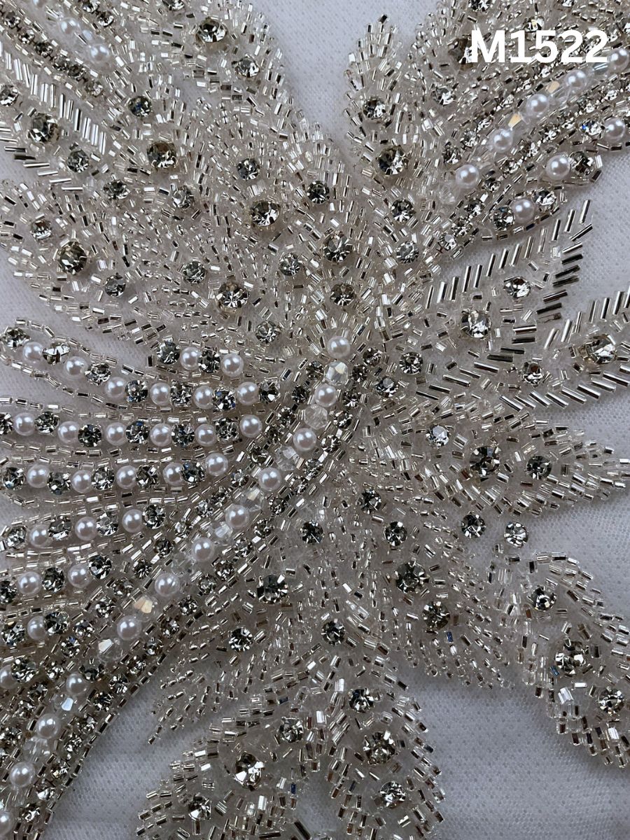 #M1522 Hand-Beaded Abstract Motif in Luxe Silver Hue with Intricate Bead Embellishments