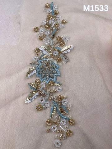 #M1533 Hand Beaded Floral Design Motif in Multi-Colour with Beads, Sequins and Fine Thread Work