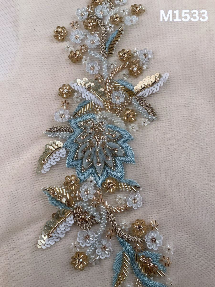 #M1533 Hand Beaded Floral Design Motif in Multi-Colour with Beads, Sequins and Fine Thread Work