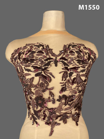 #M1550 Elegant Hand-Beaded Bustier with Floral Design Adorned with Sequins, Beads, and Rhinestones