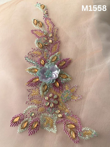 #M1558 Multi Coloured Hand-Beaded Floral Motif with Intricate Beads and Reflective Rhinestones