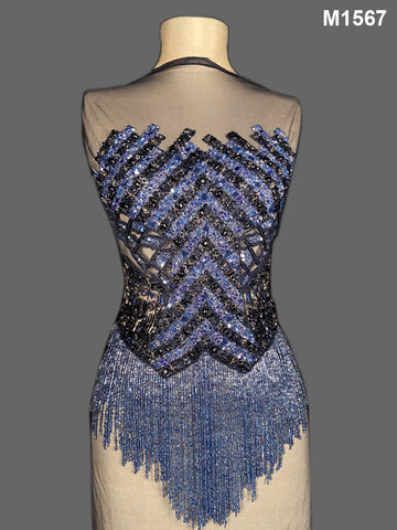 #M1567 Exquisite Hand-Beaded Bustier with Geometric Design, Featuring Beads, Sequins, and Elegant Tassel Accents